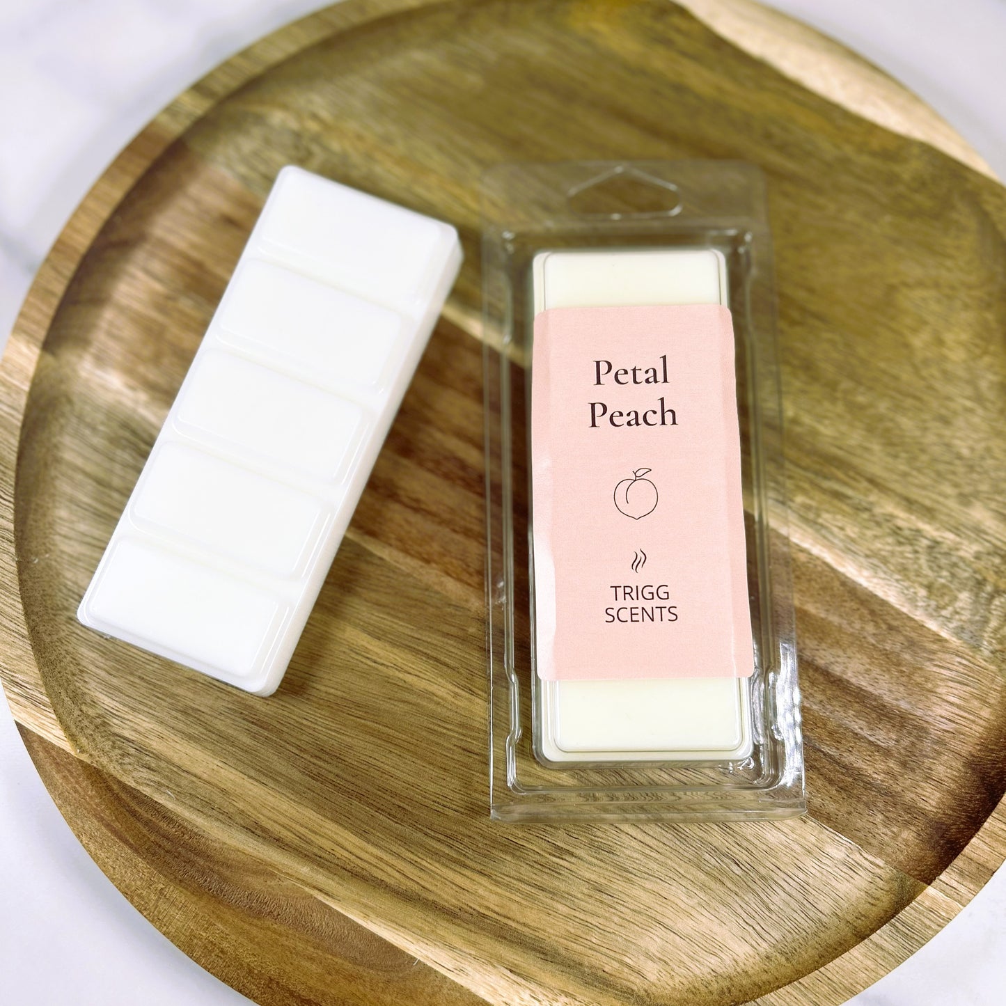Petal Peach luxury wax melt bar handmade in the UK by Trigg Scents