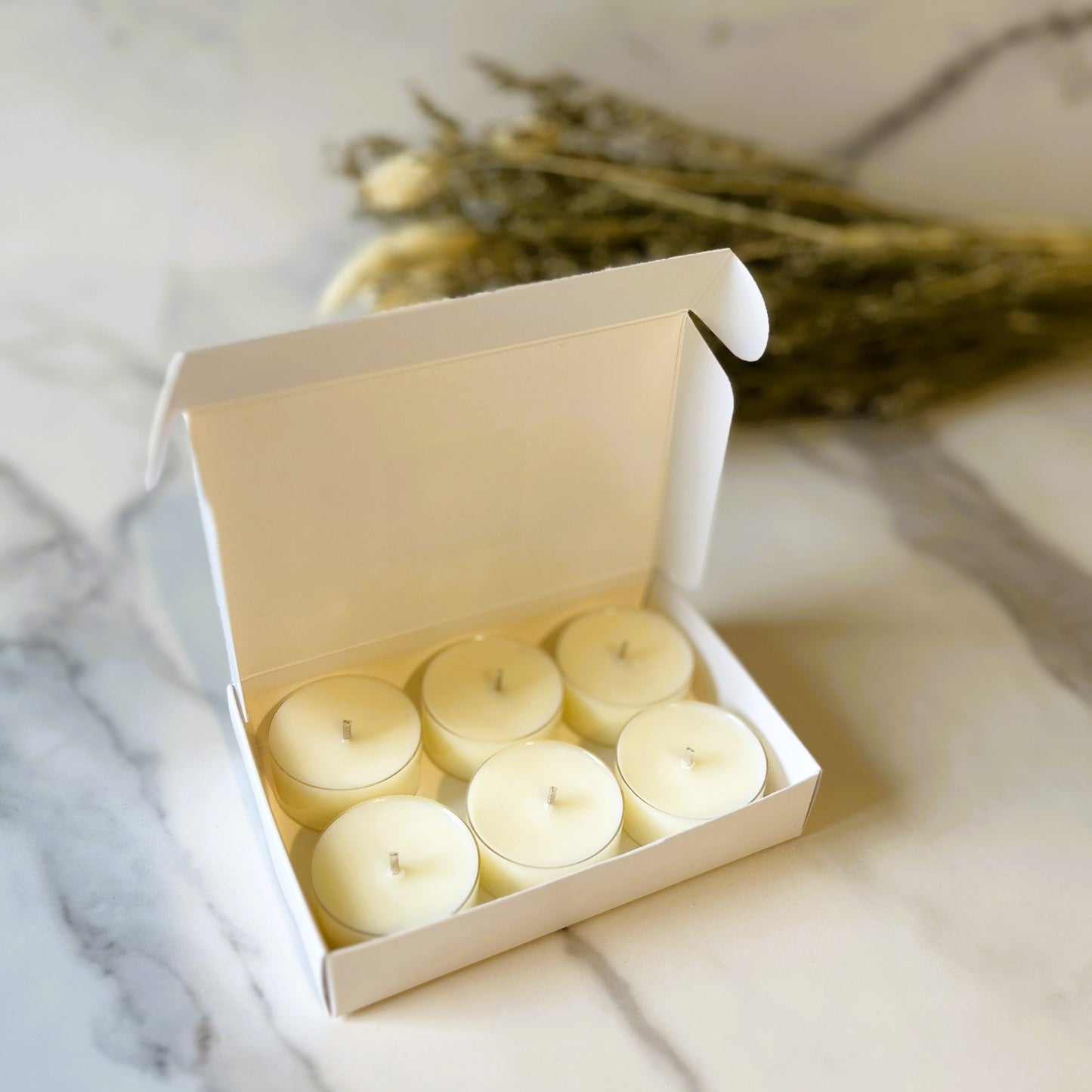 TRIGG SCENTS Linen Air 6 pack  tealights in a white box – fresh clean fragrance inspired by crisp linen and soft morning air